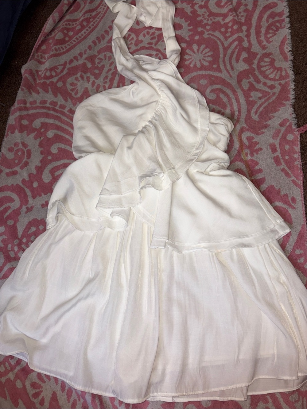 DO+BE White Backless Halter Ruffle Mini Dress